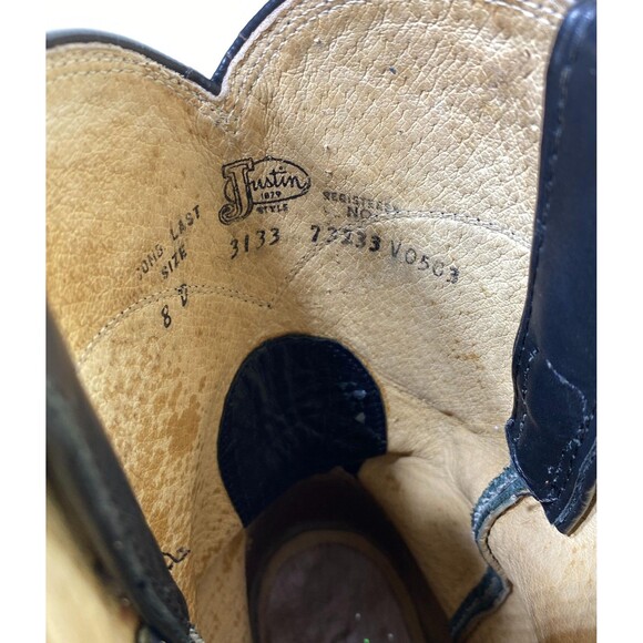 Vintage Justin 3133 Boots Mens Size 8D Black Leather Western Roper Cowboy Ranch main image 11